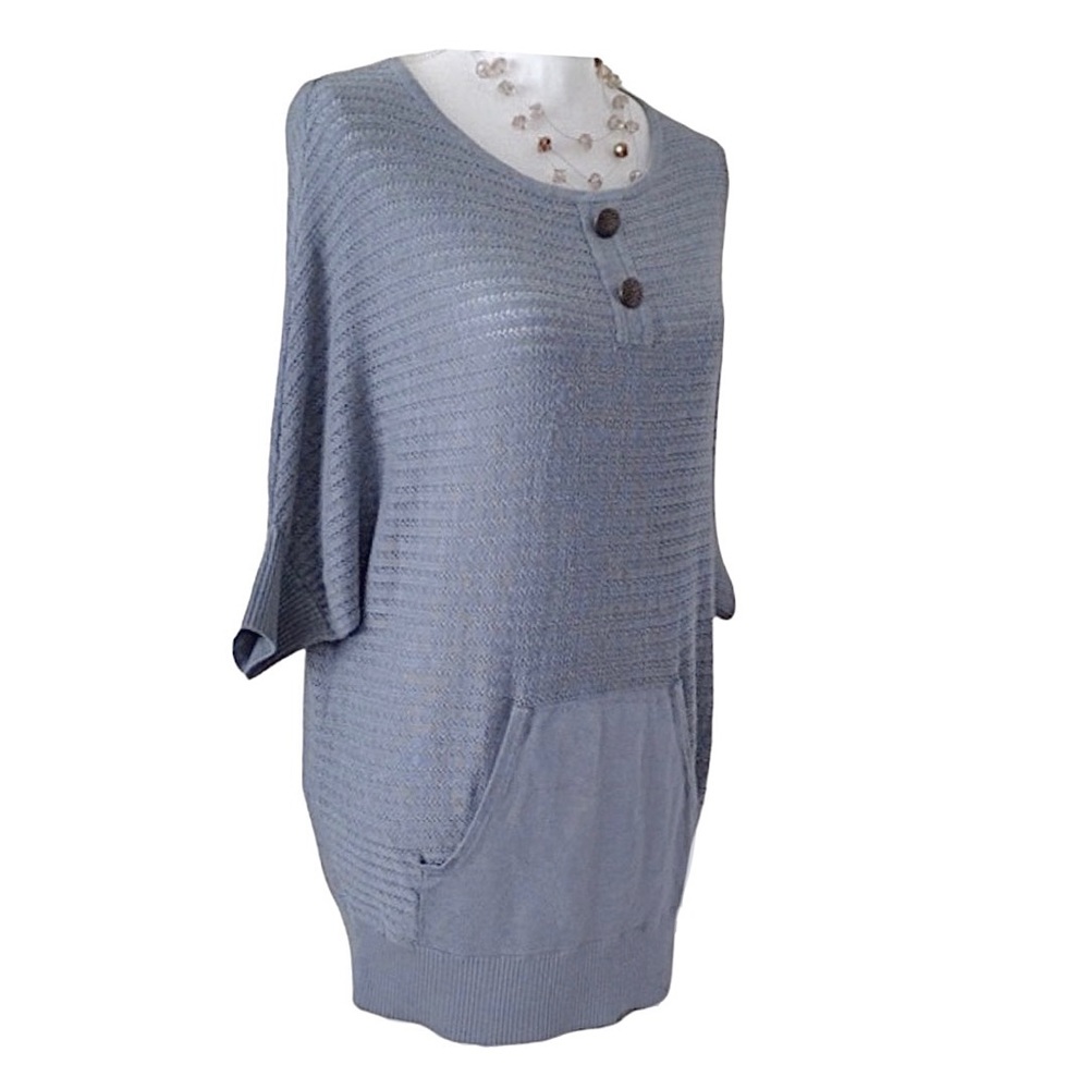 🆕 INDUSTRY Grey Fine Knit 3/4 Dolman Sleeve Kangaroo Pocket Tunic LRG NWT